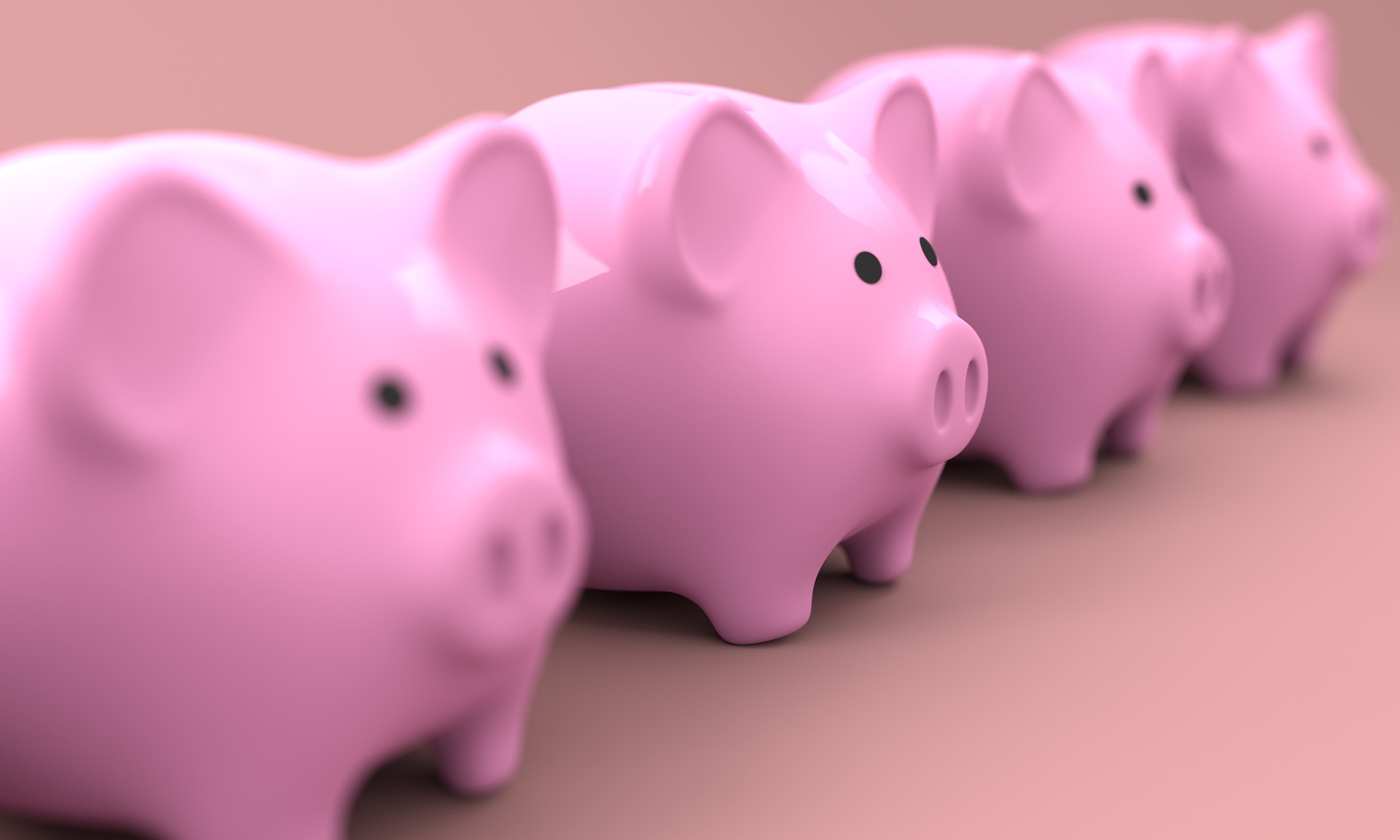 pink piggy banks in a row